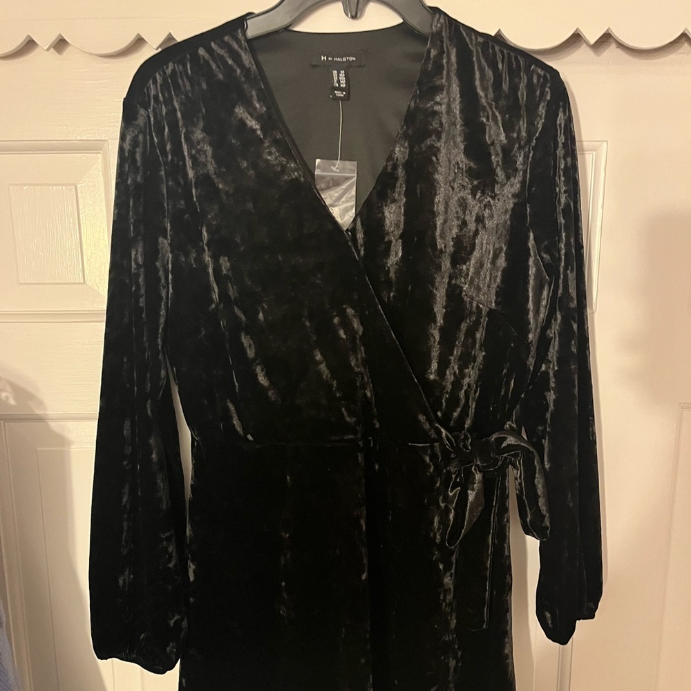 H by Halston, black velvet dress.